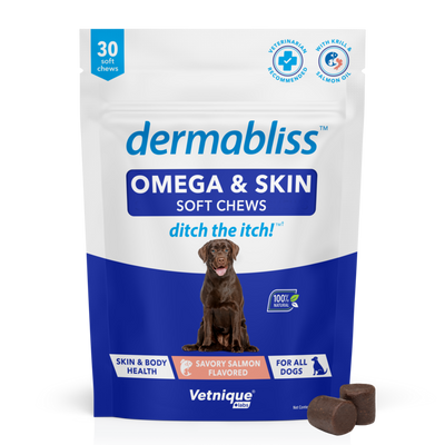 30 Count Dermabliss Omega & Skin Soft Chews for Dogs Skin & Body Health