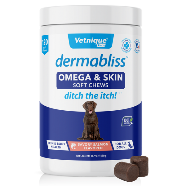 120 Count Dermabliss Omega & Skin Soft Chews for Dogs Skin & Body Health