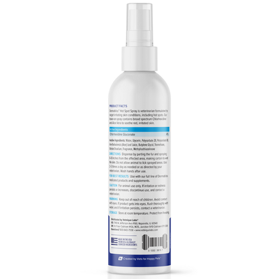 Dermabliss Hot Spot Chlorhexidine  & aloe Spray Back of packaging
