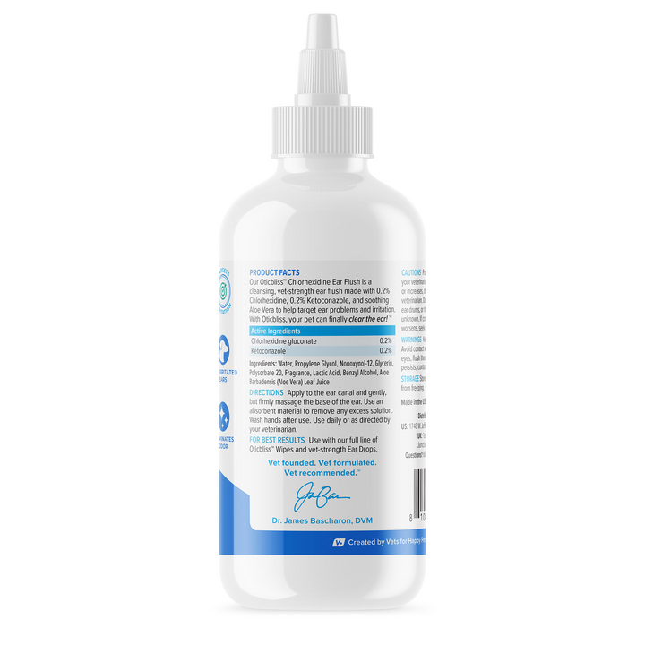 Oticbliss™ Anti-Bacterial & Anti-Fungal Chlorhexidine Ear Flush Back of Packaging