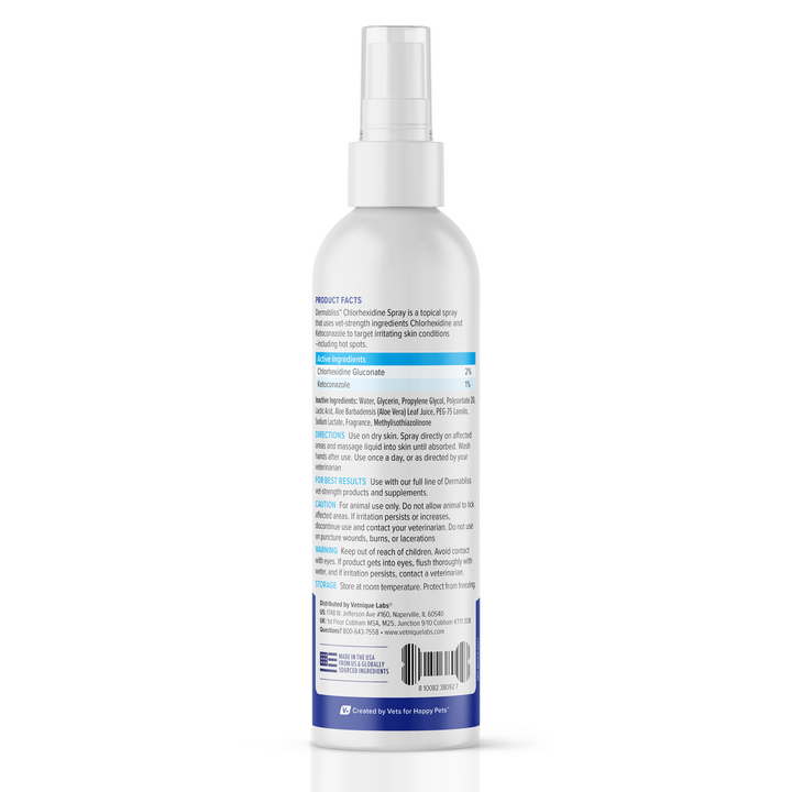 Back of packaging - Dermabliss™ Anti-Bacterial & Anti-Fungal Chlorhexidine Spray - 8 oz