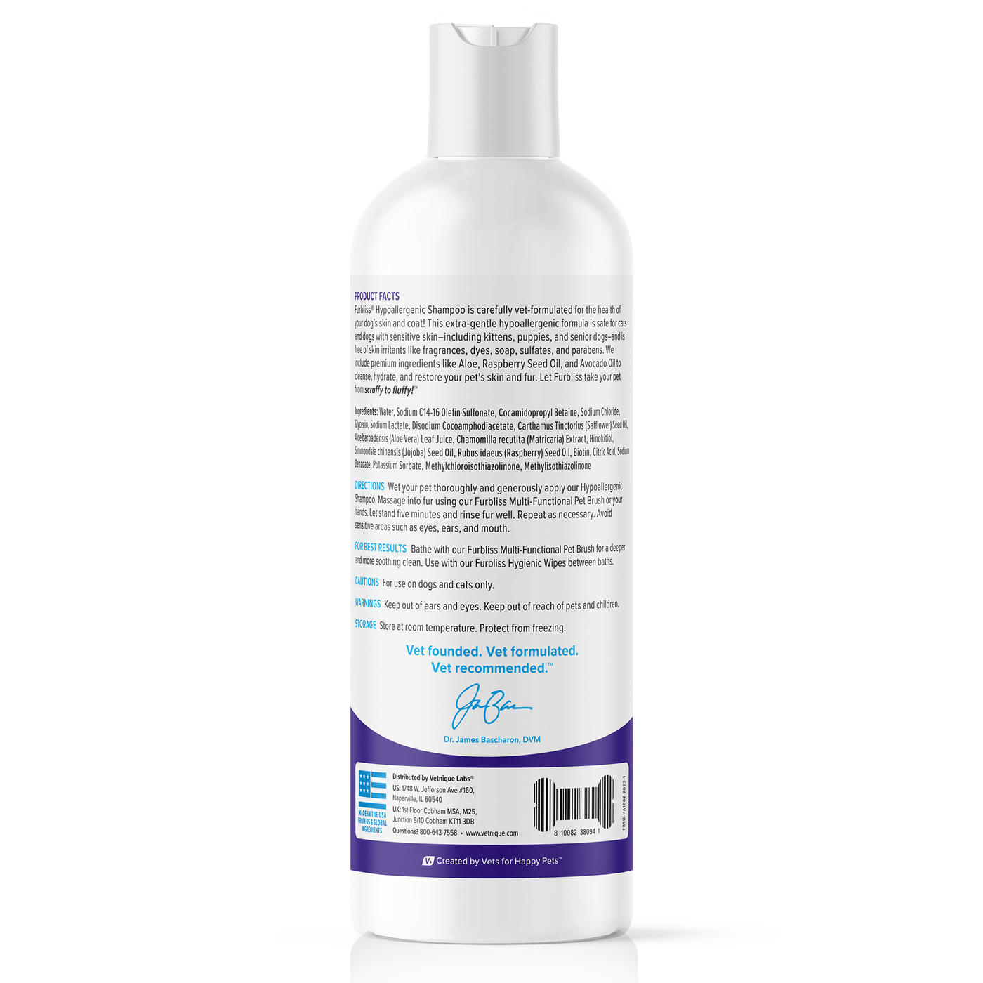 Back of Packaging- Furbliss Hypoallergenic Shampoo