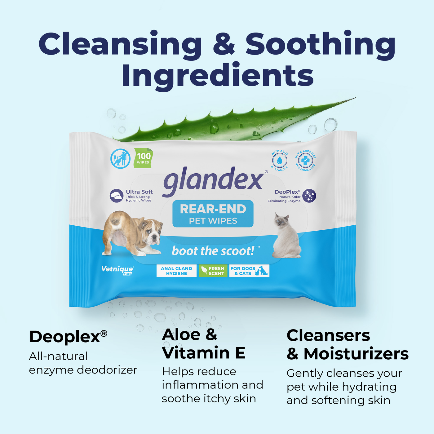 Glandex Rear End Pet Wipes Cleansing & Soothing Ingredietns