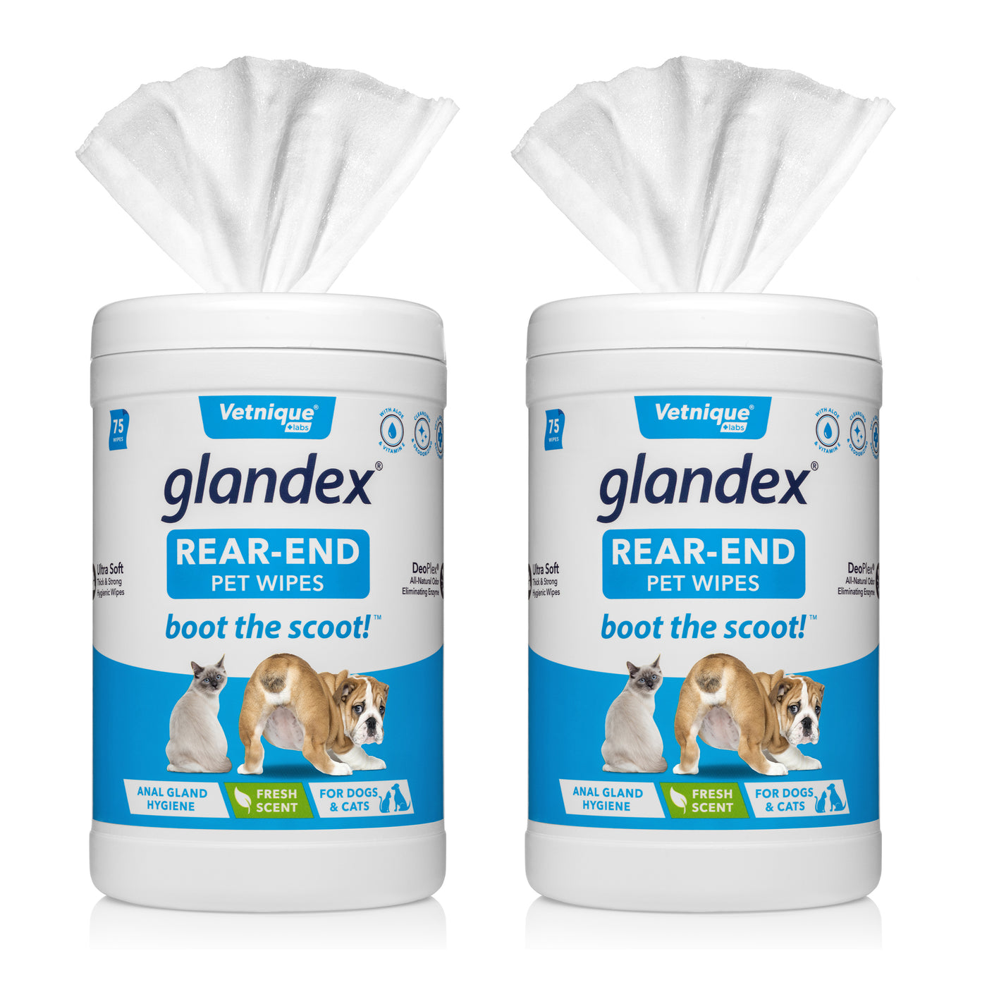2 Pack 75 Count Glandex Rear End Pet Wipes