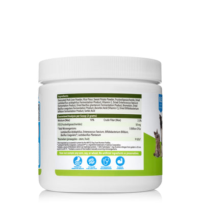Profivex® Five Strain Probiotics Powder for Dogs & Cats- 8.5 oz Powder back of packaging