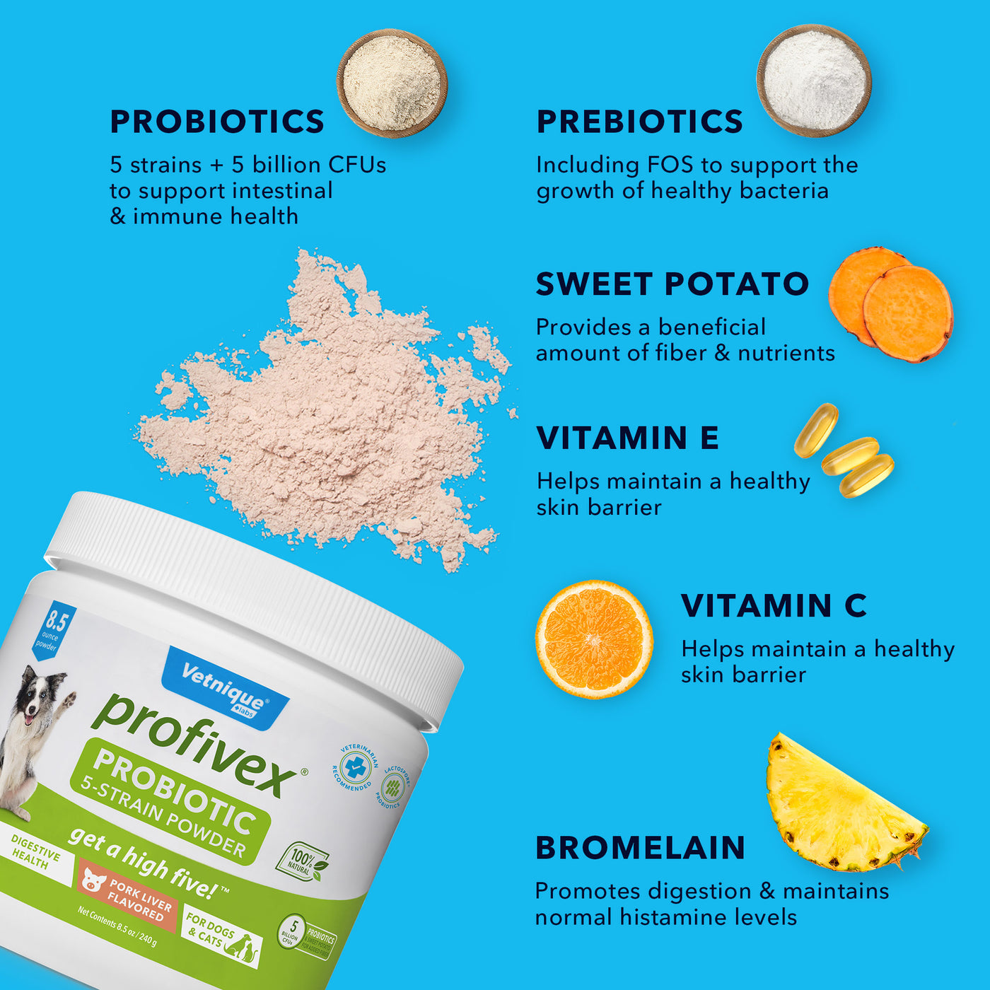 Ingredients Profivex® Five Strain Probiotics Powder for Dogs & Cats- 8.5 oz Powder