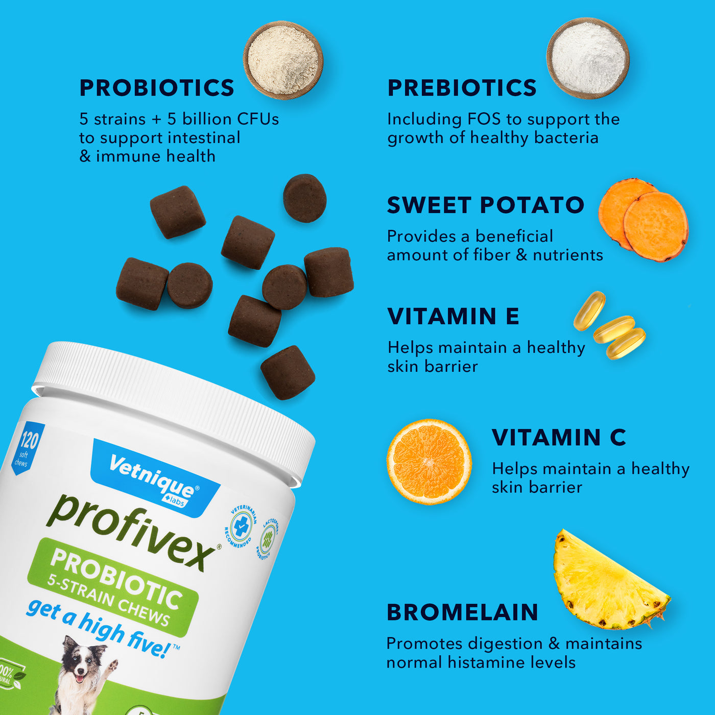 Ingredients in Profivex® Five Strain Probiotic Soft Chew Treats for Dogs 120 Chews
